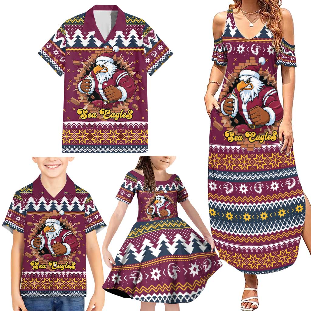 Merry Eagle Roar Personalized Family Matching Summer Maxi Dress and Hawaiian Shirt Christmas Rugby League Spirit - Aussie Hoodie