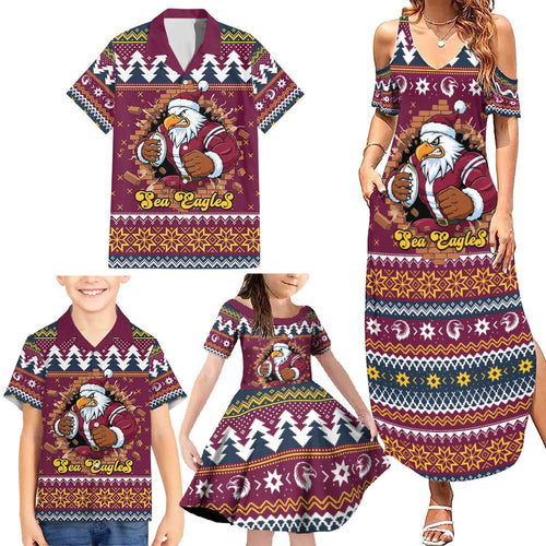 Merry Eagle Roar Personalized Family Matching Summer Maxi Dress and Hawaiian Shirt Christmas Rugby League Spirit - Aussie Hoodie