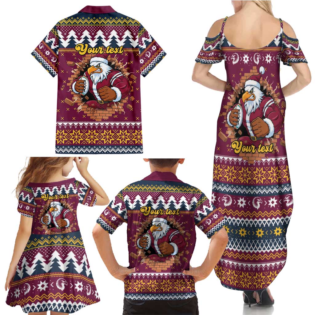 Merry Eagle Roar Personalized Family Matching Summer Maxi Dress and Hawaiian Shirt Christmas Rugby League Spirit - Aussie Hoodie