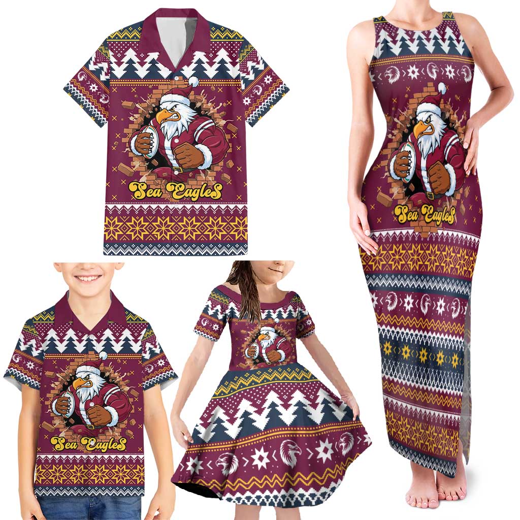 Merry Eagle Roar Personalized Family Matching Tank Maxi Dress and Hawaiian Shirt Christmas Rugby League Spirit - Aussie Hoodie