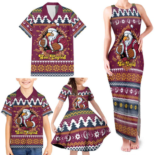 Merry Eagle Roar Personalized Family Matching Tank Maxi Dress and Hawaiian Shirt Christmas Rugby League Spirit - Aussie Hoodie