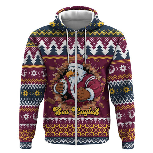 Merry Eagle Roar Personalized Hoodie Christmas Rugby League Spirit - Aussie Hoodie