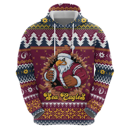 Merry Eagle Roar Personalized Hoodie Christmas Rugby League Spirit - Aussie Hoodie