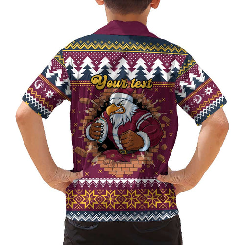 Merry Eagle Roar Personalized Kid Hawaiian Shirt Christmas Rugby League Spirit - Aussie Hoodie