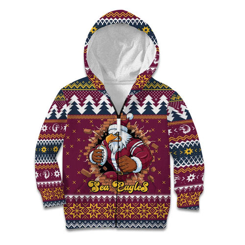 Merry Eagle Roar Personalized Kid Hoodie Christmas Rugby League Spirit - Aussie Hoodie