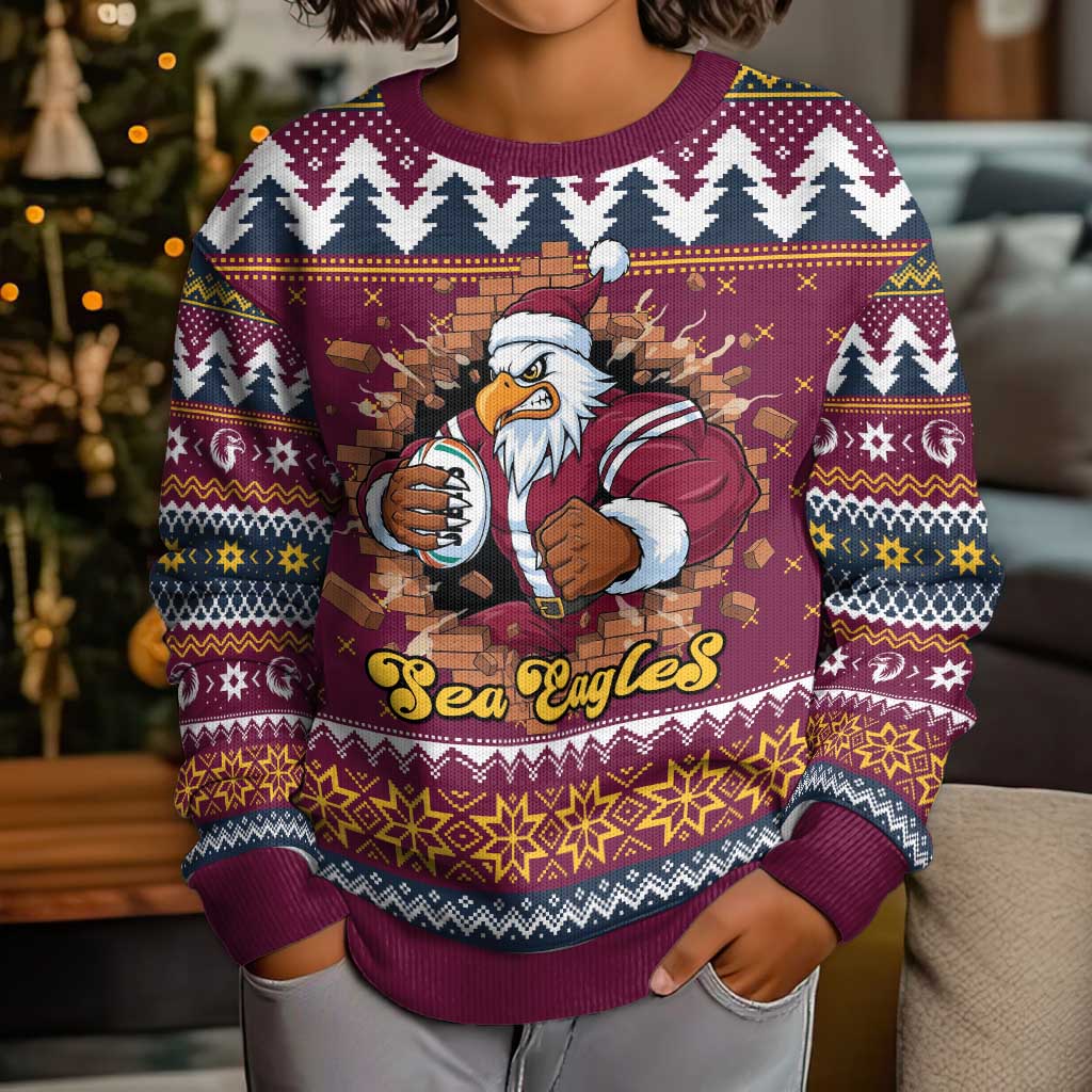 Merry Eagle Roar Personalized Kid Ugly Christmas Sweater Christmas Rugby League Spirit - Aussie Hoodie