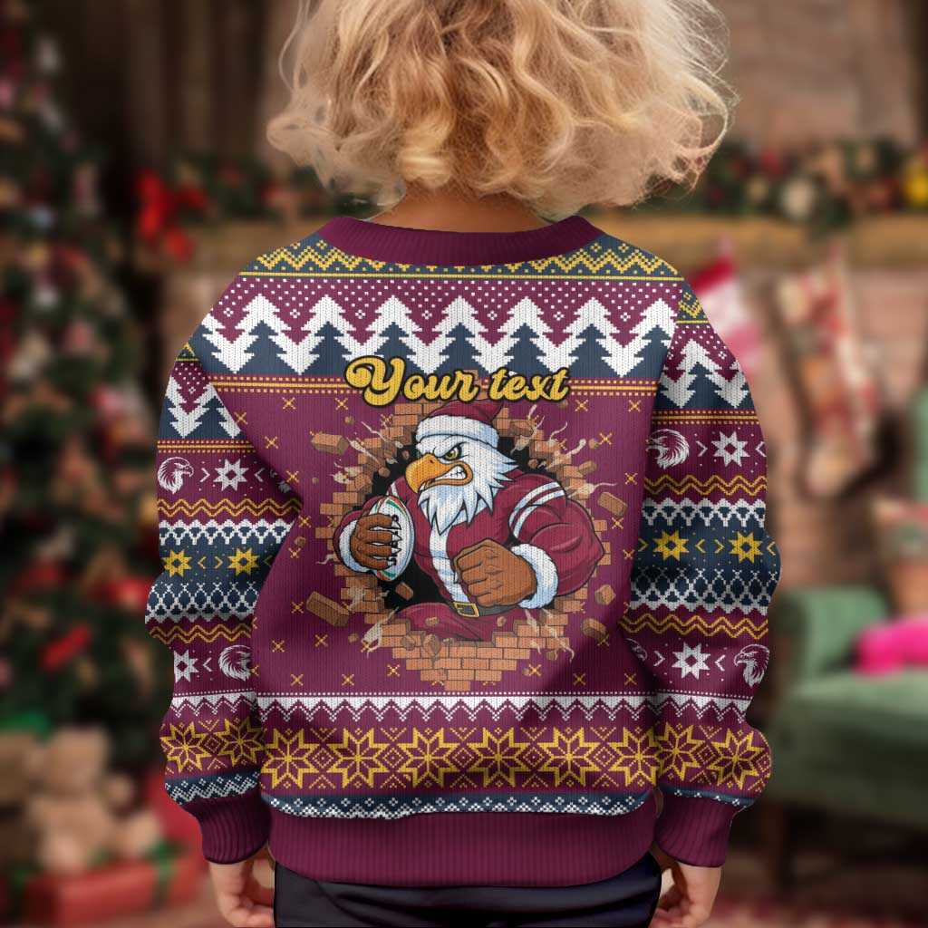 Merry Eagle Roar Personalized Kid Ugly Christmas Sweater Christmas Rugby League Spirit - Aussie Hoodie
