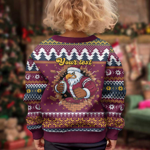 Merry Eagle Roar Personalized Kid Ugly Christmas Sweater Christmas Rugby League Spirit - Aussie Hoodie