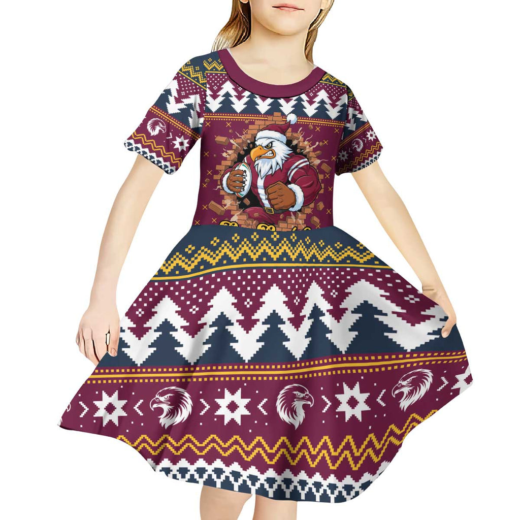 Merry Eagle Roar Personalized Kid Short Sleeve Dress Christmas Rugby League Spirit - Aussie Hoodie