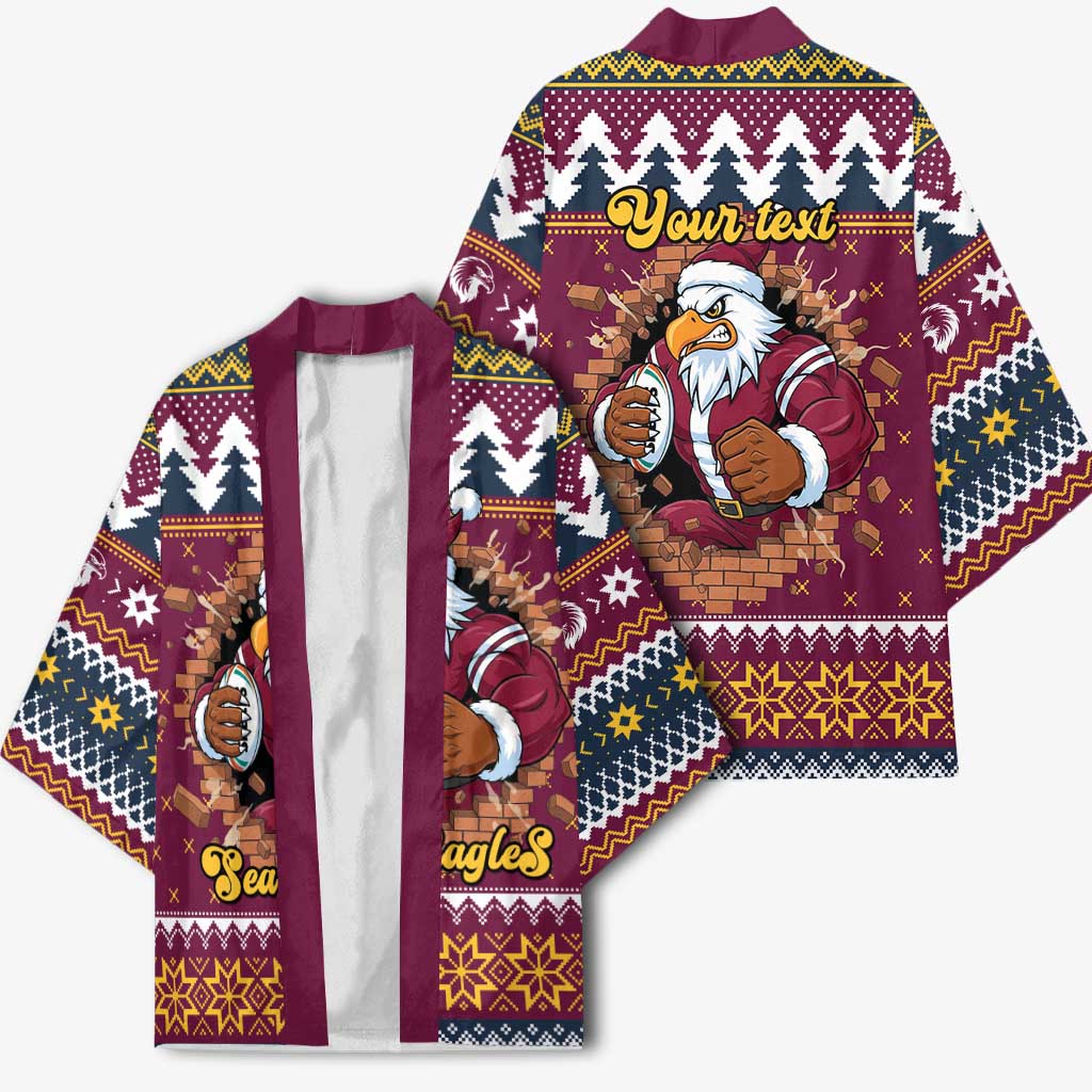 Merry Eagle Roar Personalized Kimono Christmas Rugby League Spirit - Aussie Hoodie