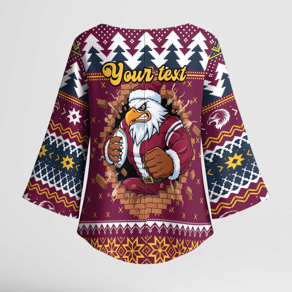 Merry Eagle Roar Personalized Kimono Sleeve Blouse Christmas Rugby League Spirit - Aussie Hoodie