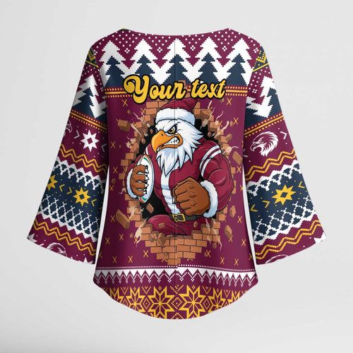 Merry Eagle Roar Personalized Kimono Sleeve Blouse Christmas Rugby League Spirit - Aussie Hoodie