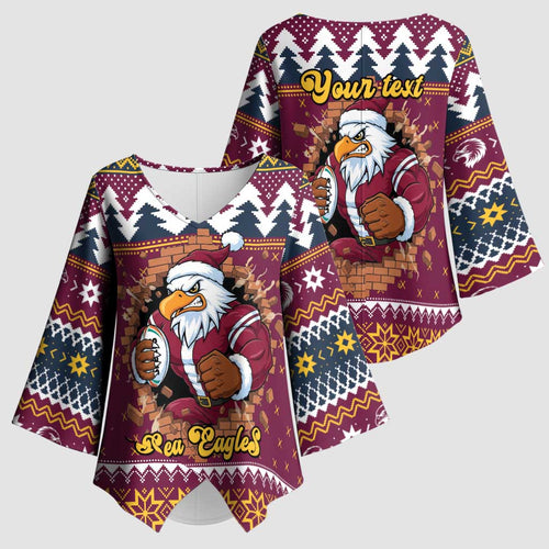 Merry Eagle Roar Personalized Kimono Sleeve Blouse Christmas Rugby League Spirit - Aussie Hoodie