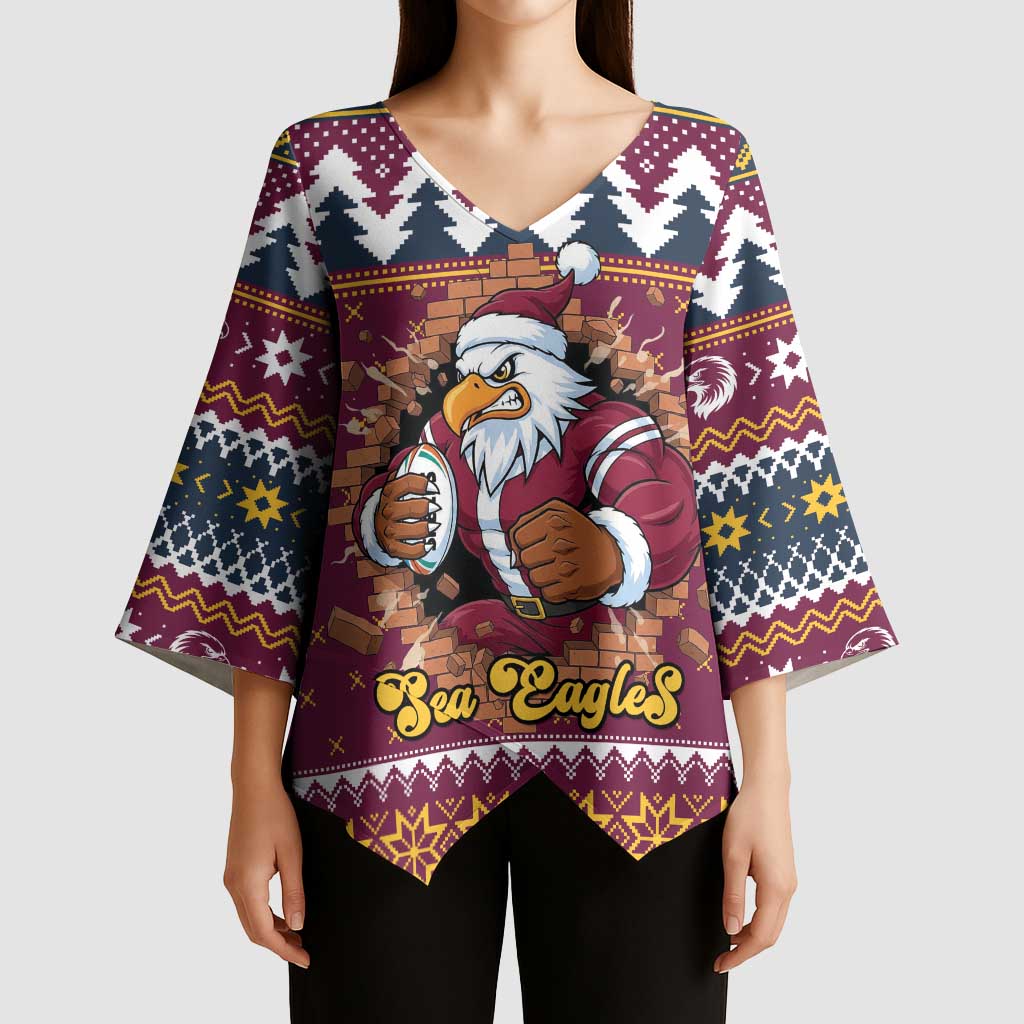 Merry Eagle Roar Personalized Kimono Sleeve Blouse Christmas Rugby League Spirit - Aussie Hoodie