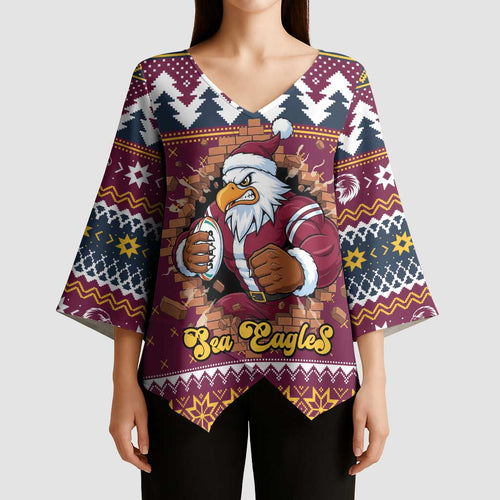 Merry Eagle Roar Personalized Kimono Sleeve Blouse Christmas Rugby League Spirit - Aussie Hoodie