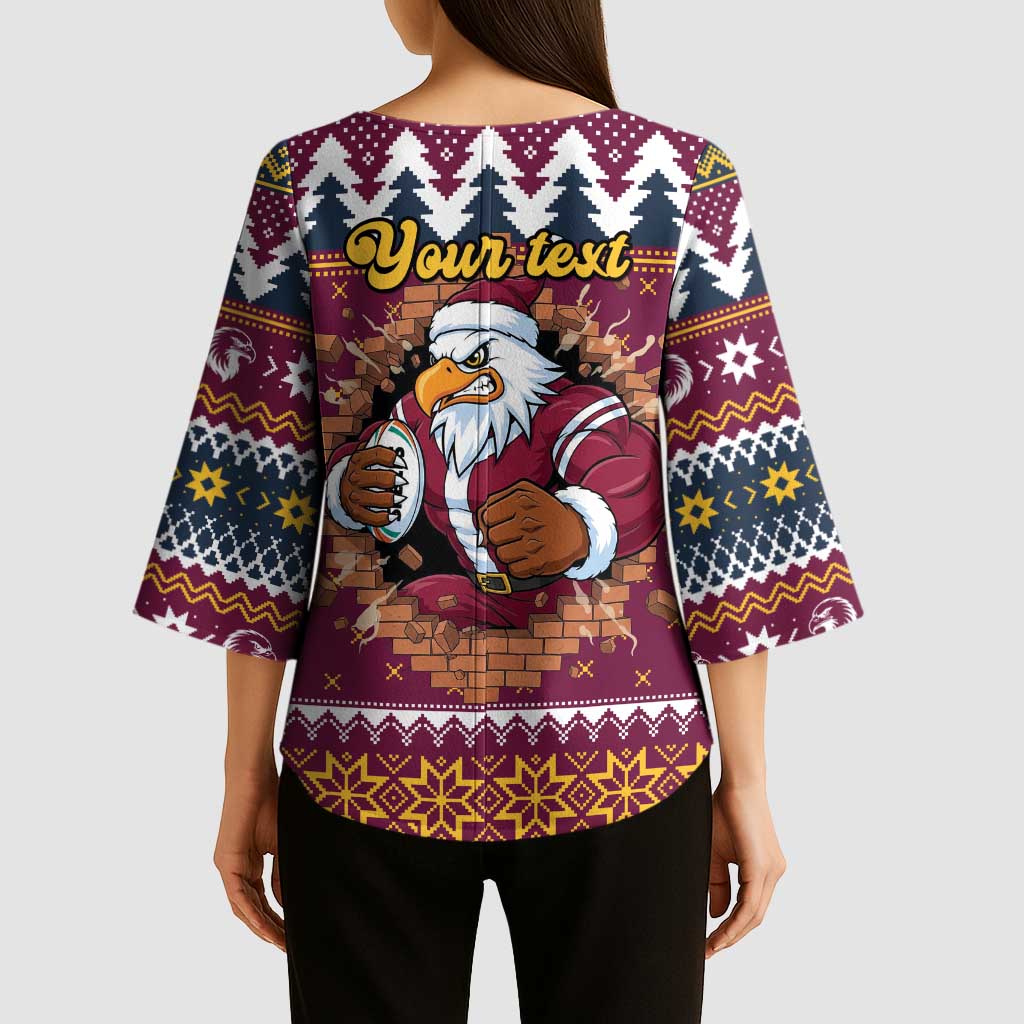 Merry Eagle Roar Personalized Kimono Sleeve Blouse Christmas Rugby League Spirit - Aussie Hoodie