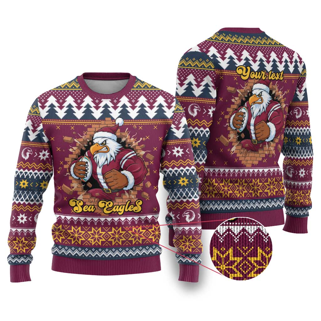 Merry Eagle Roar Personalized Ugly Christmas Sweater Christmas Rugby League Spirit - Aussie Hoodie