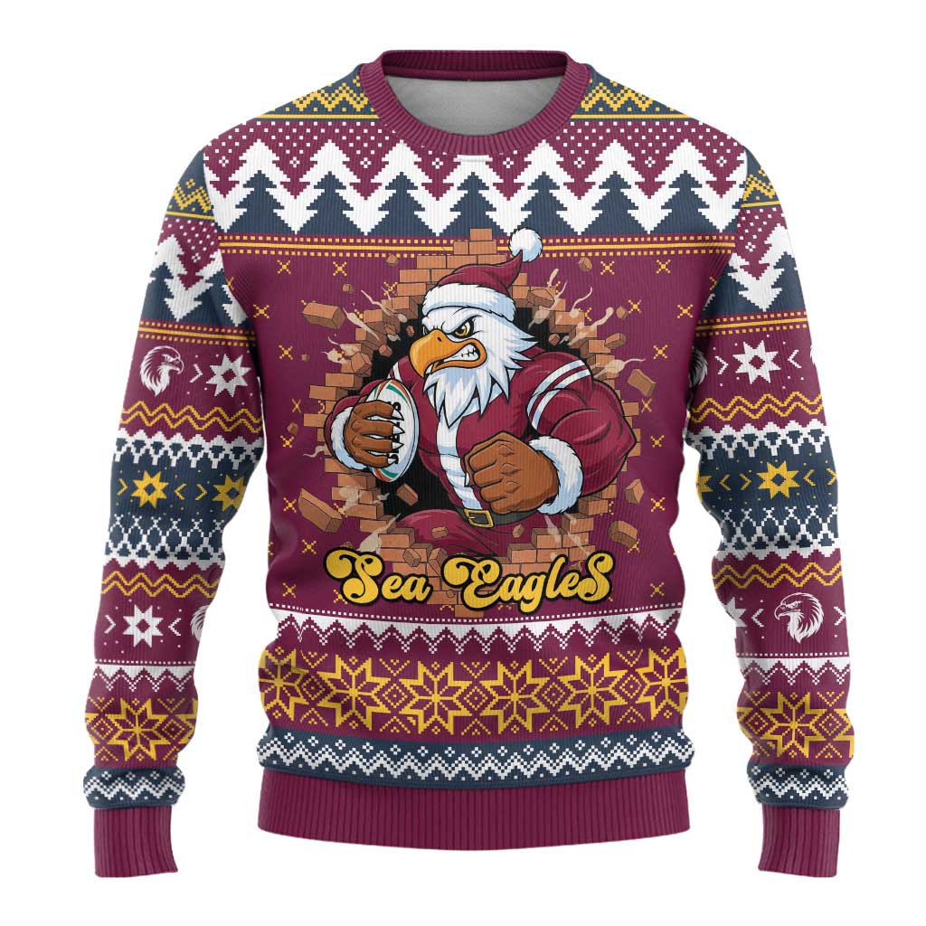 Merry Eagle Roar Personalized Ugly Christmas Sweater Christmas Rugby League Spirit - Aussie Hoodie