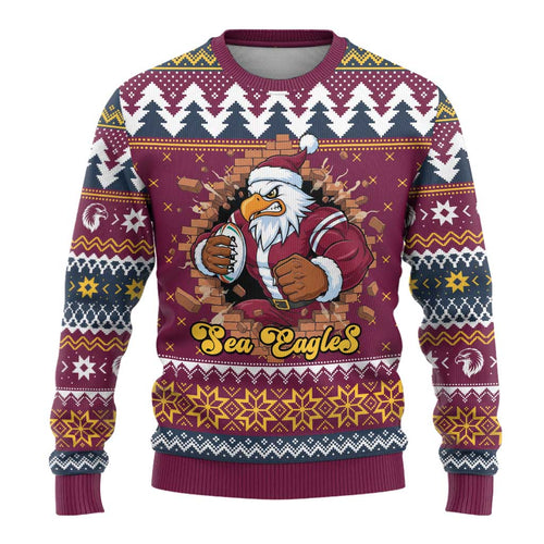 Merry Eagle Roar Personalized Ugly Christmas Sweater Christmas Rugby League Spirit - Aussie Hoodie