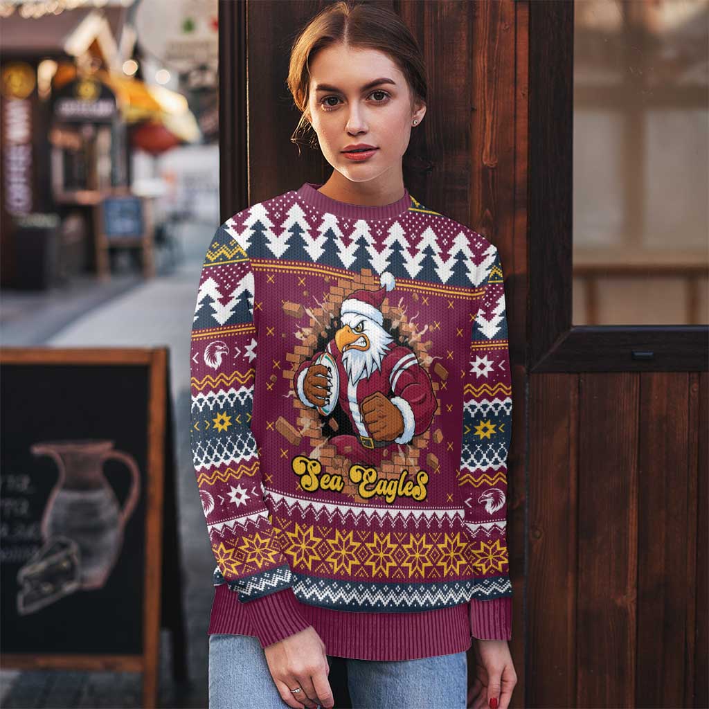 Merry Eagle Roar Personalized Ugly Christmas Sweater Christmas Rugby League Spirit - Aussie Hoodie