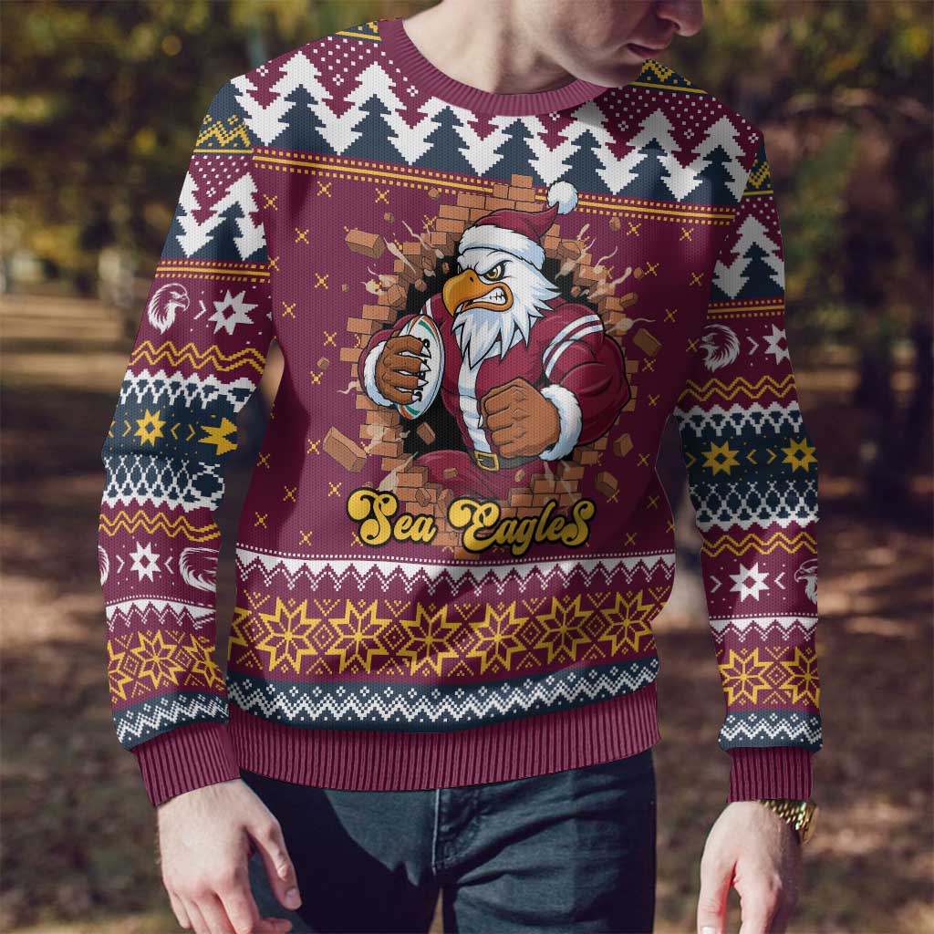 Merry Eagle Roar Personalized Ugly Christmas Sweater Christmas Rugby League Spirit - Aussie Hoodie