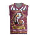 Merry Eagle Roar Personalized Christmas Knitted V-Neck Vest Christmas Rugby League Spirit - Aussie Hoodie