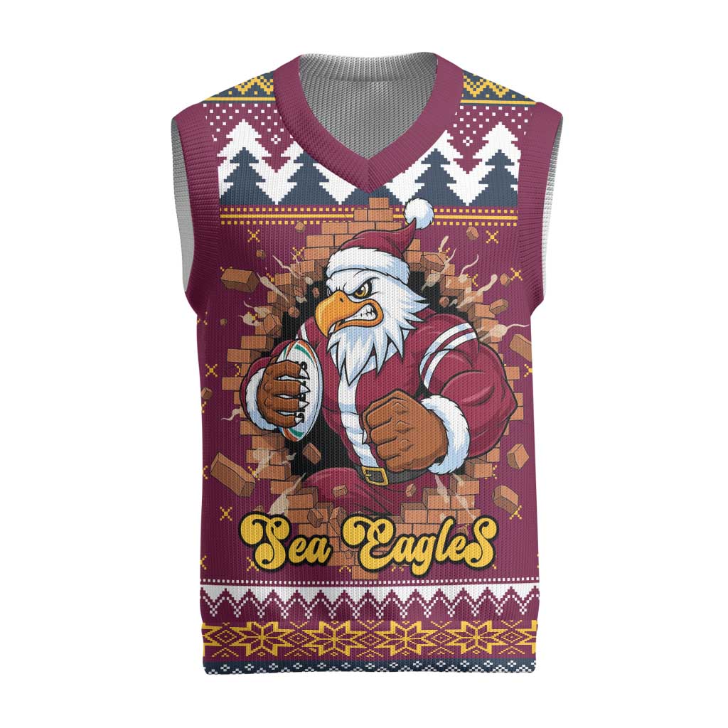 Merry Eagle Roar Personalized Christmas Knitted V-Neck Vest Christmas Rugby League Spirit - Aussie Hoodie