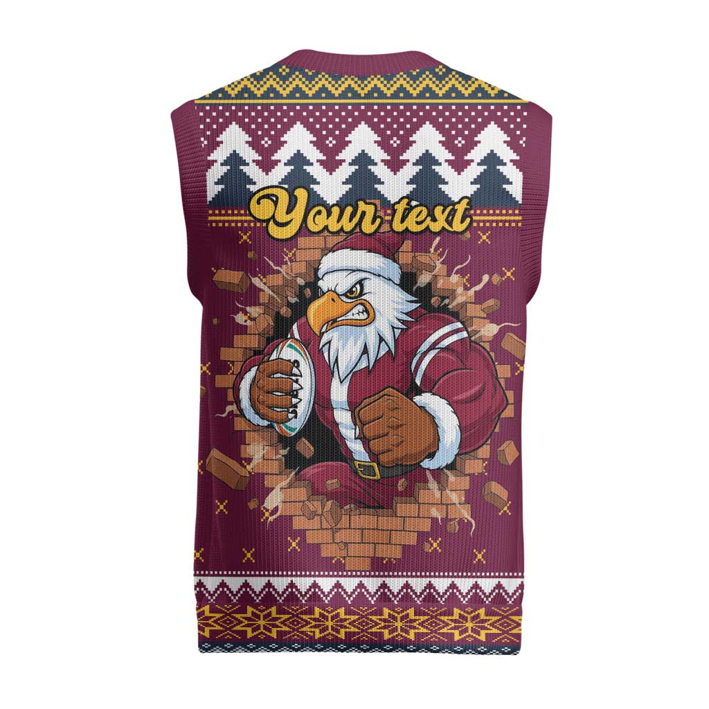 Merry Eagle Roar Personalized Christmas Knitted V-Neck Vest Christmas Rugby League Spirit - Aussie Hoodie