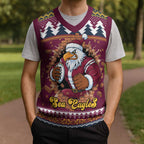 Merry Eagle Roar Personalized Christmas Knitted V-Neck Vest Christmas Rugby League Spirit - Aussie Hoodie