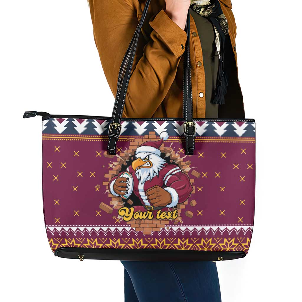 Merry Eagle Roar Personalized Leather Tote Bag Christmas Rugby League Spirit - Aussie Hoodie