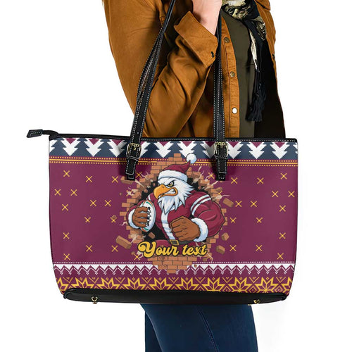Merry Eagle Roar Personalized Leather Tote Bag Christmas Rugby League Spirit - Aussie Hoodie