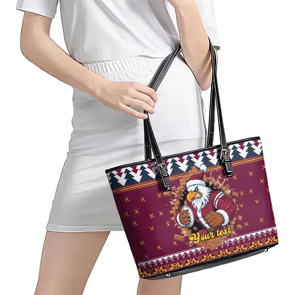 Merry Eagle Roar Personalized Leather Tote Bag Christmas Rugby League Spirit - Aussie Hoodie