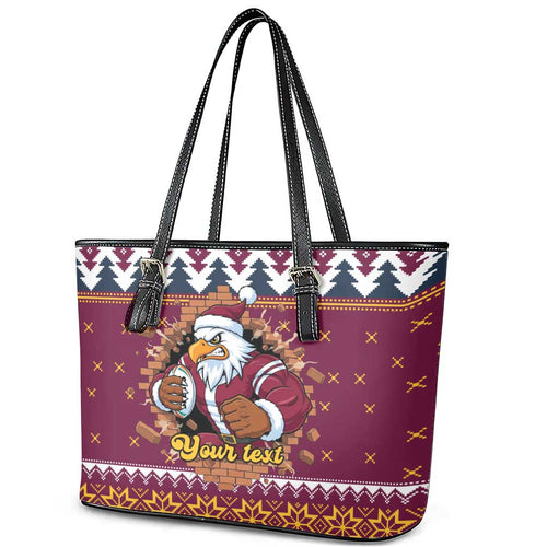 Merry Eagle Roar Personalized Leather Tote Bag Christmas Rugby League Spirit - Aussie Hoodie