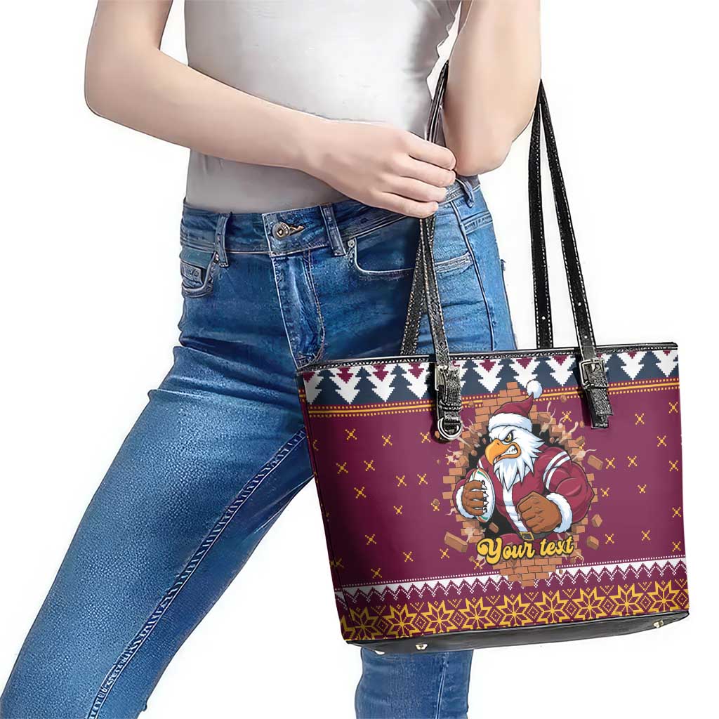 Merry Eagle Roar Personalized Leather Tote Bag Christmas Rugby League Spirit - Aussie Hoodie
