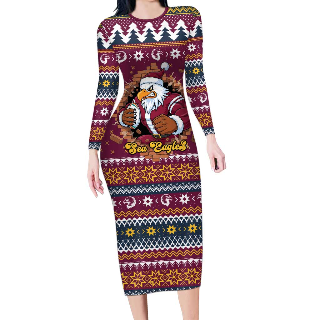 Merry Eagle Roar Personalized Long Sleeve Bodycon Dress Christmas Rugby League Spirit - Aussie Hoodie