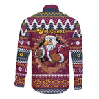 Merry Eagle Roar Personalized Long Sleeve Button Shirt Christmas Rugby League Spirit - Aussie Hoodie