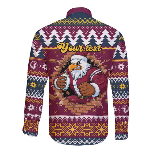 Merry Eagle Roar Personalized Long Sleeve Button Shirt Christmas Rugby League Spirit - Aussie Hoodie