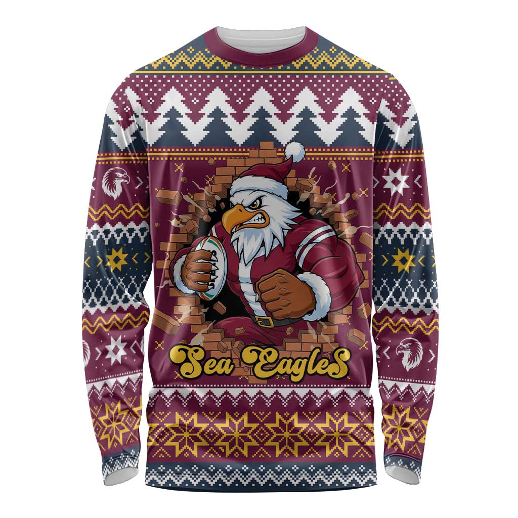 Merry Eagle Roar Personalized Long Sleeve Shirt Christmas Rugby League Spirit - Aussie Hoodie