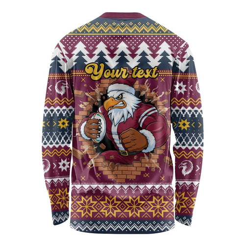 Merry Eagle Roar Personalized Long Sleeve Shirt Christmas Rugby League Spirit - Aussie Hoodie