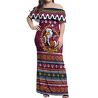 Merry Eagle Roar Personalized Off Shoulder Maxi Dress Christmas Rugby League Spirit - Aussie Hoodie