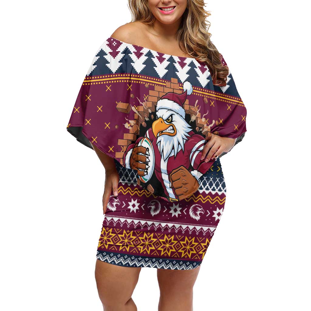 Merry Eagle Roar Personalized Off Shoulder Short Dress Christmas Rugby League Spirit - Aussie Hoodie