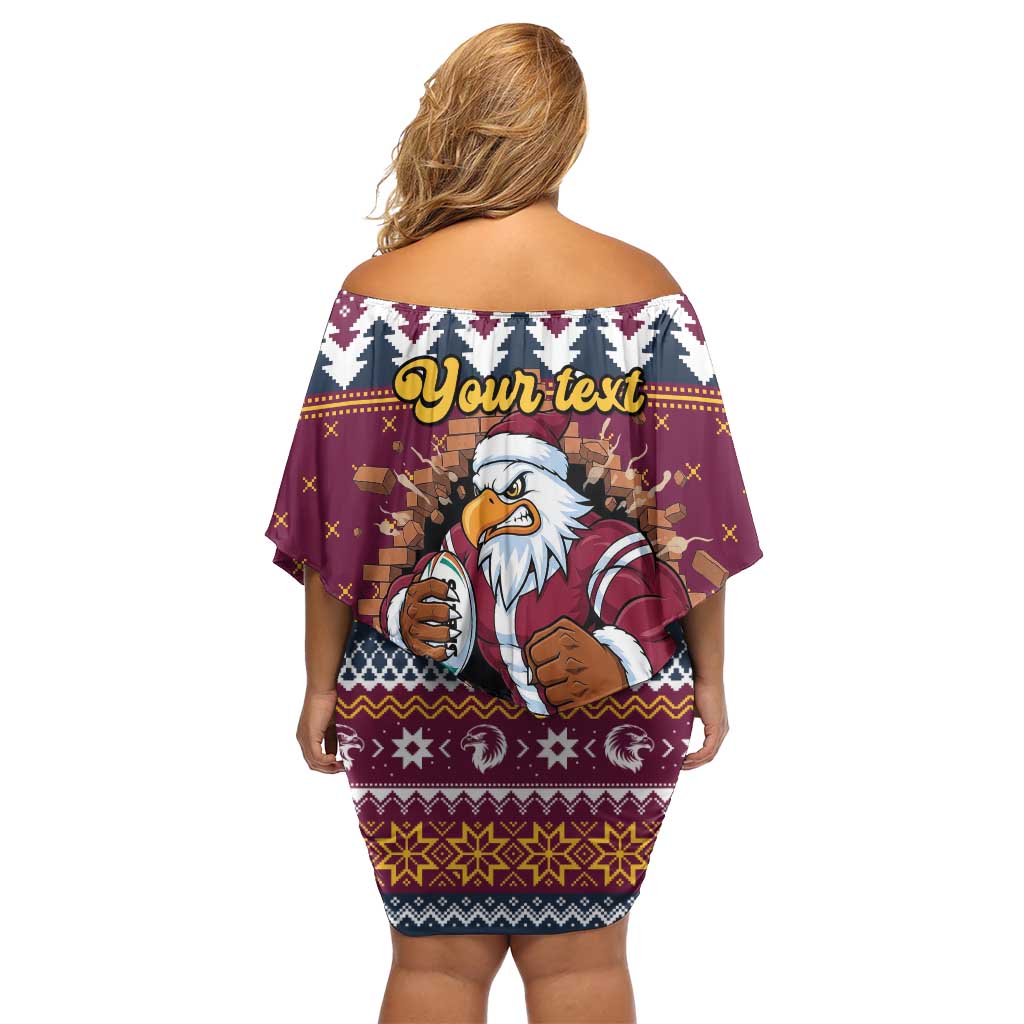 Merry Eagle Roar Personalized Off Shoulder Short Dress Christmas Rugby League Spirit - Aussie Hoodie