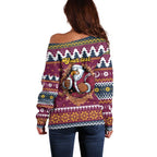 Merry Eagle Roar Personalized Off Shoulder Sweater Christmas Rugby League Spirit - Aussie Hoodie