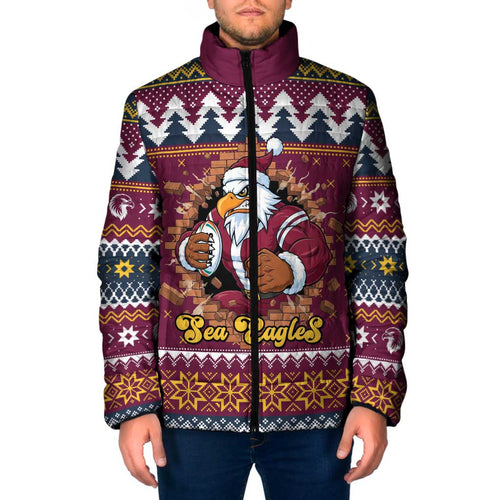 Merry Eagle Roar Personalized Padded Jacket Christmas Rugby League Spirit - Aussie Hoodie
