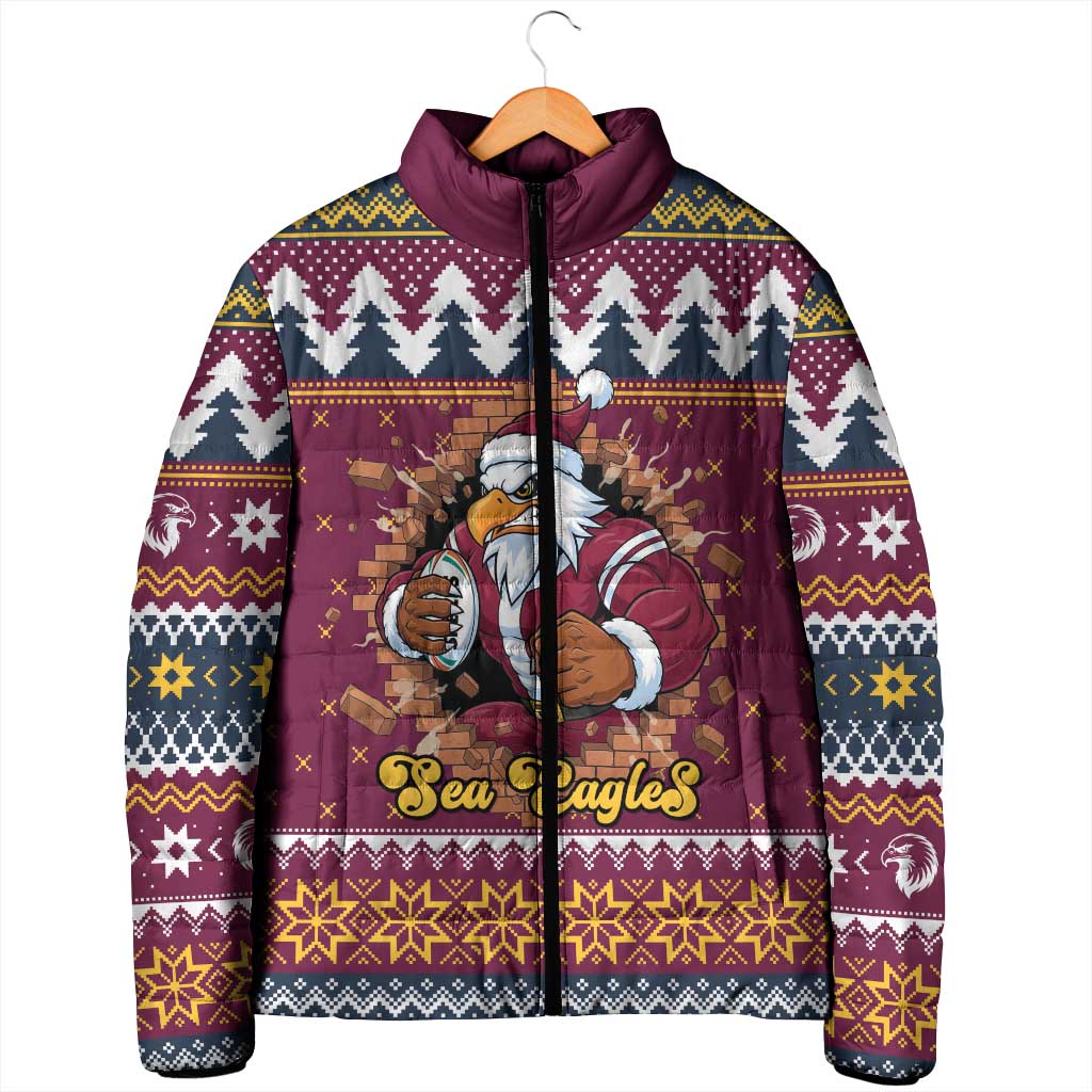 Merry Eagle Roar Personalized Padded Jacket Christmas Rugby League Spirit - Aussie Hoodie