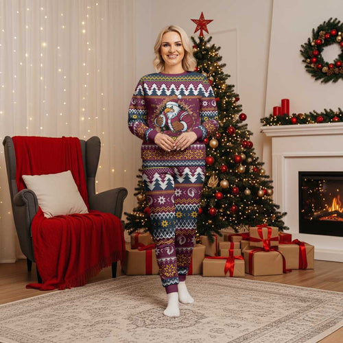 Merry Eagle Roar Personalized Christmas Pajama Set Christmas Rugby League Spirit - Aussie Hoodie