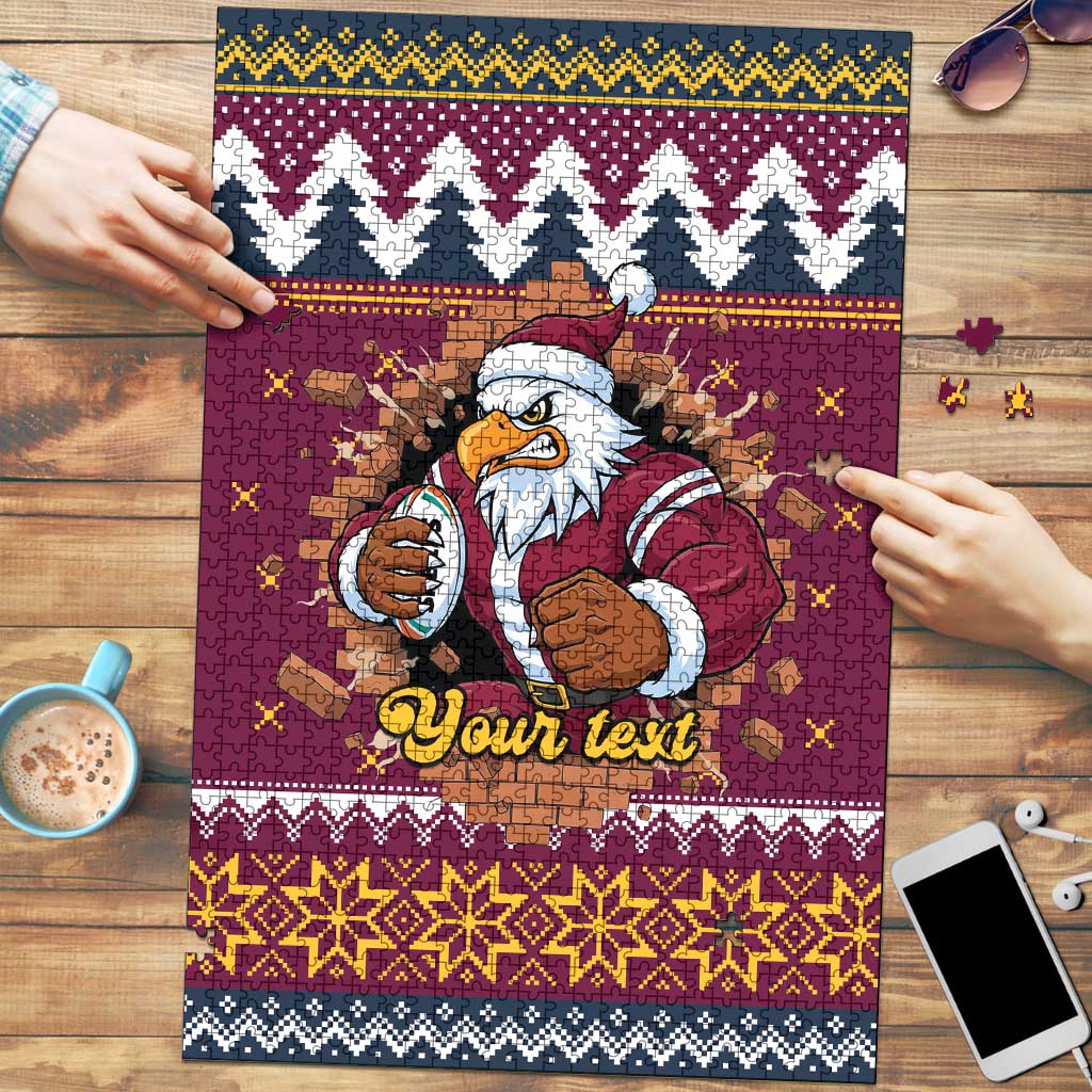 Merry Eagle Roar Personalized Puzzle Christmas Rugby League Spirit - Aussie Hoodie