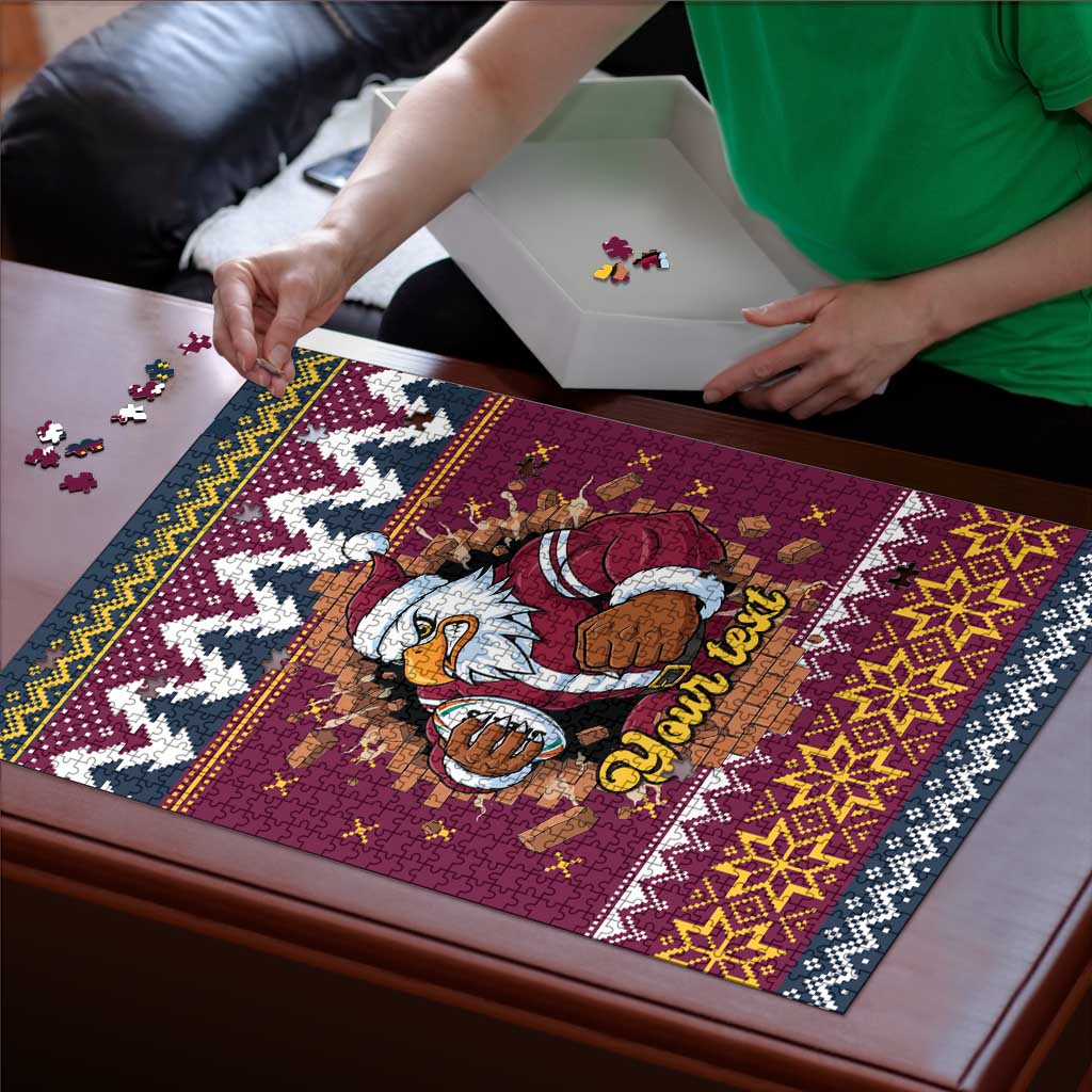 Merry Eagle Roar Personalized Puzzle Christmas Rugby League Spirit - Aussie Hoodie