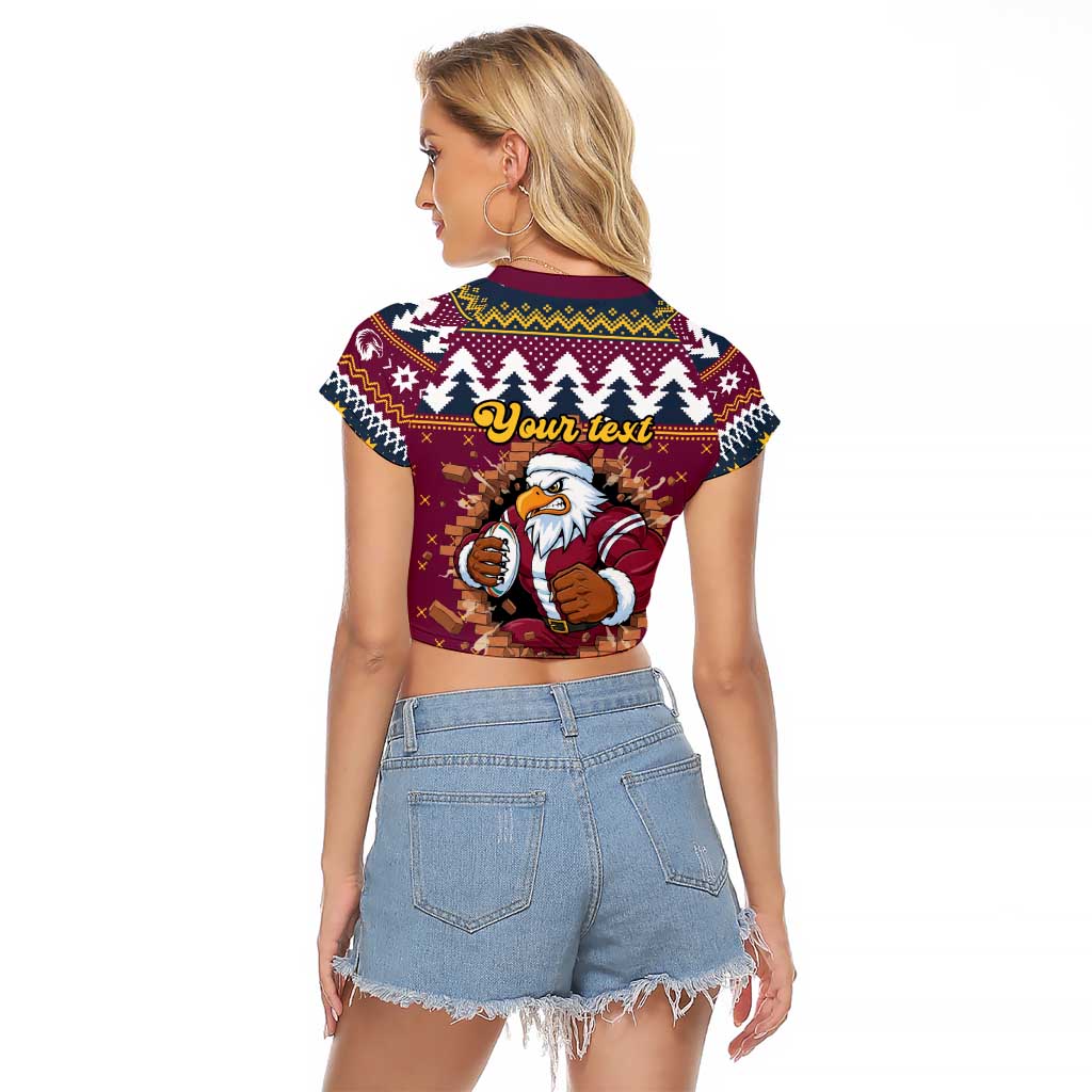Merry Eagle Roar Personalized Raglan Cropped T Shirt Christmas Rugby League Spirit - Aussie Hoodie