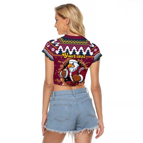 Merry Eagle Roar Personalized Raglan Cropped T Shirt Christmas Rugby League Spirit - Aussie Hoodie